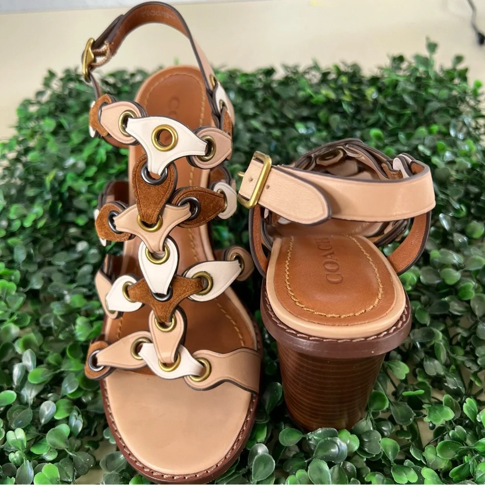 Coach Women's Sandals in Brown, Cream, and White